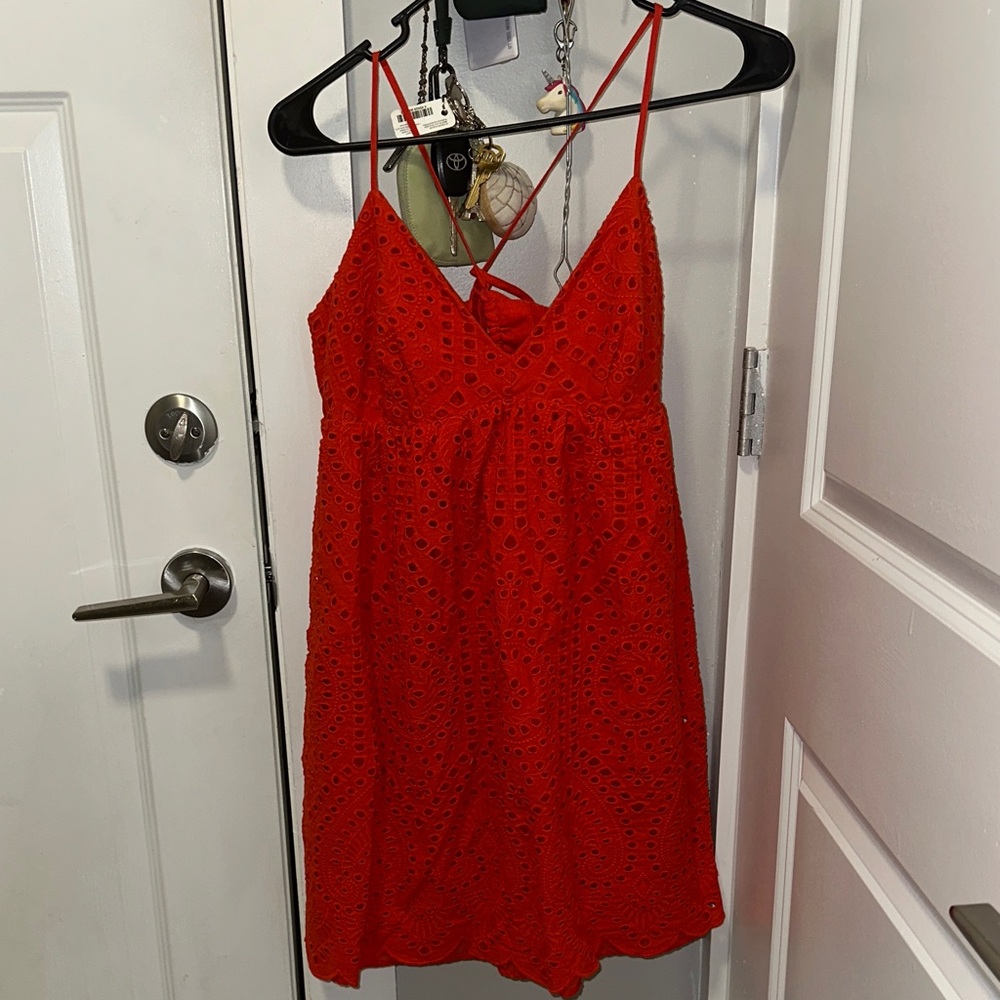 H&M Vibrant Red Eyelet Mini Dress